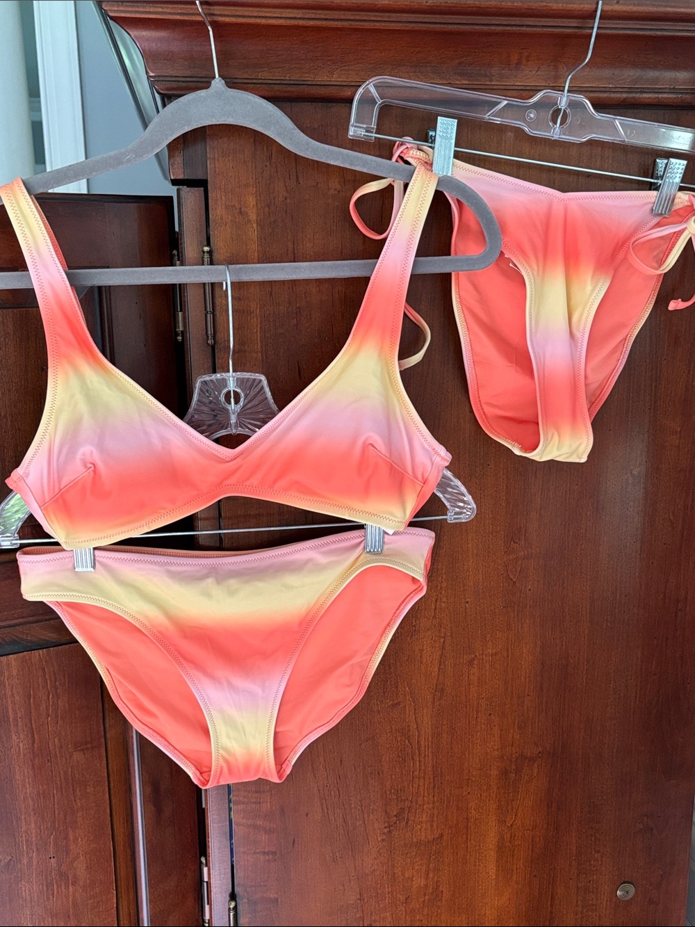 Aerie 3-pc Bikini Set, Sunset Ombré Scoop V-Neck Top/ 2 Bottoms